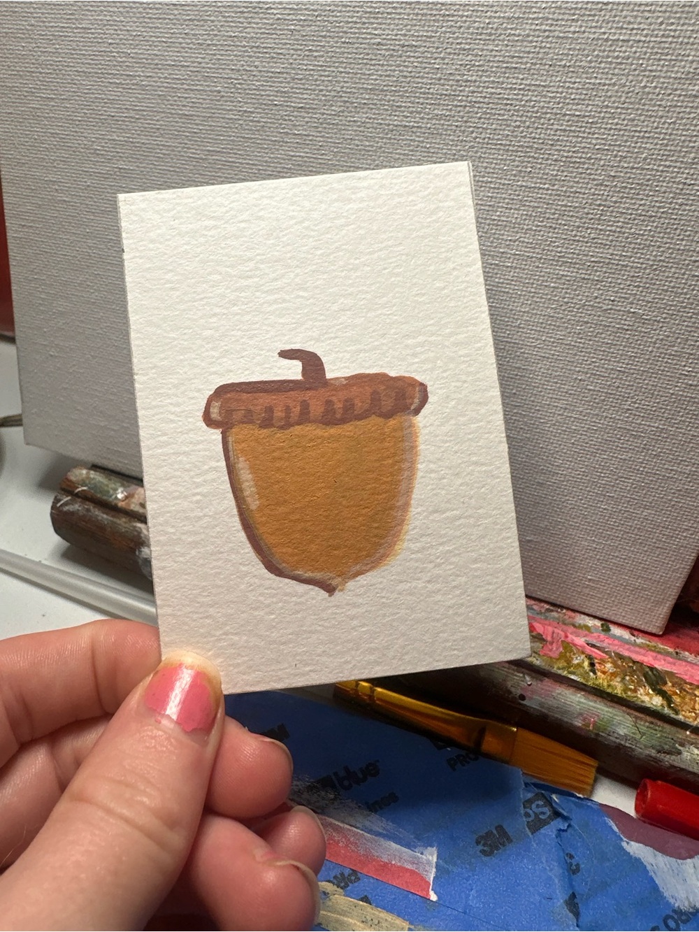 Hand-Painted Acorn Illustration - Brown & Tan